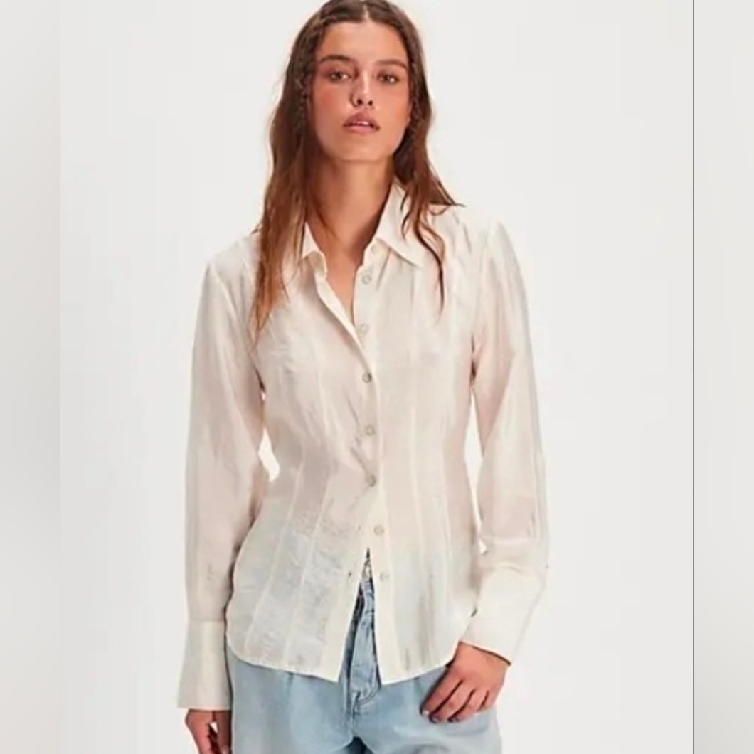 Free People Something Silky Button-Up Shirt White